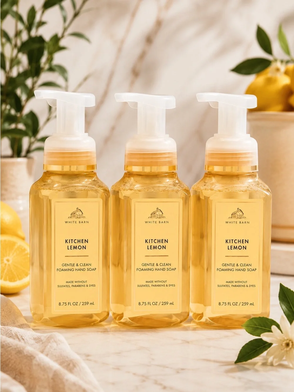 Bath & Body Works Kitchen Lemon Foaming Hand Soap Lot of 3 White Barn NWT FAV